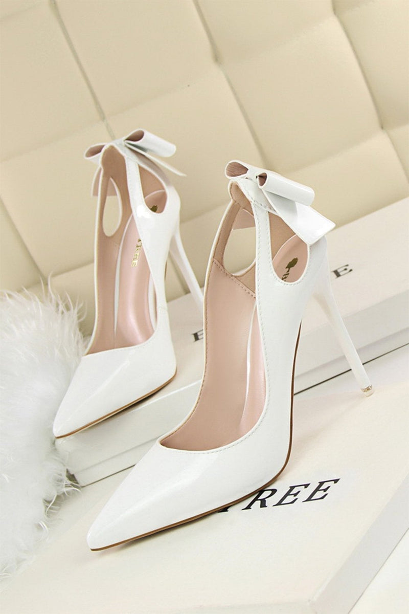 Load image into Gallery viewer, White Pump Prom Heels with Bowkont