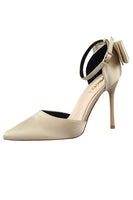 Load image into Gallery viewer, Burgundy Satin Prom Heels with Bowknot