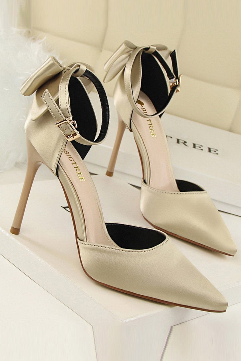 Load image into Gallery viewer, Burgundy Satin Prom Heels with Bowknot