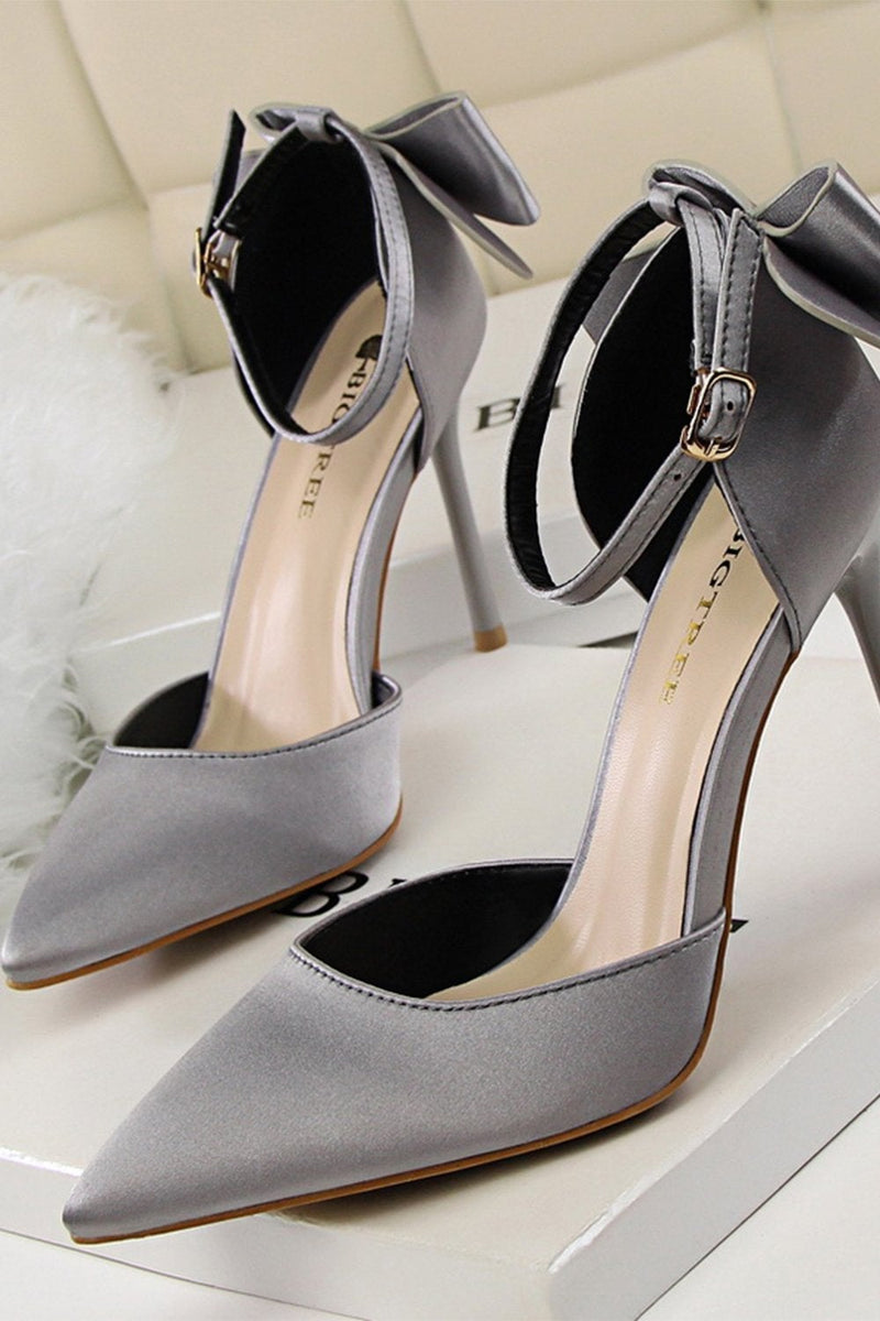 Load image into Gallery viewer, Burgundy Satin Prom Heels with Bowknot