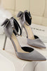 Load image into Gallery viewer, Burgundy Satin Prom Heels with Bowknot