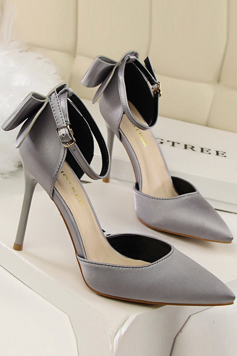 Load image into Gallery viewer, Burgundy Satin Prom Heels with Bowknot