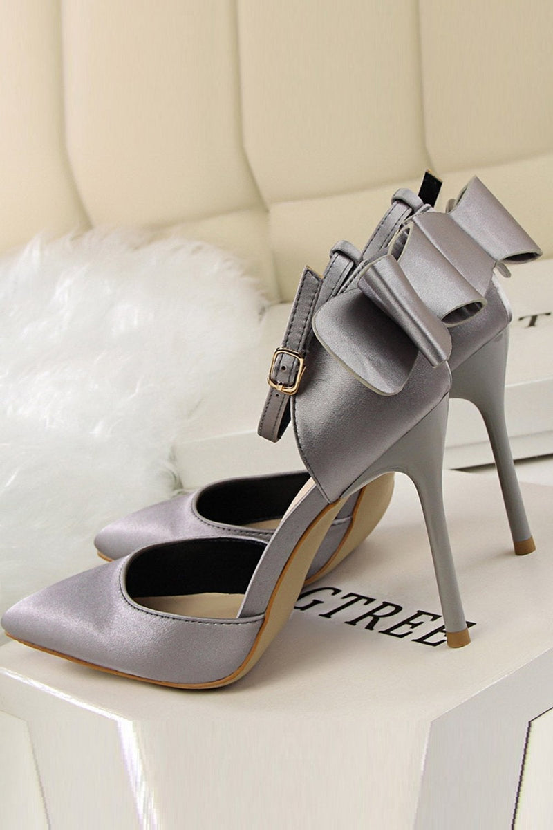 Load image into Gallery viewer, Burgundy Satin Prom Heels with Bowknot