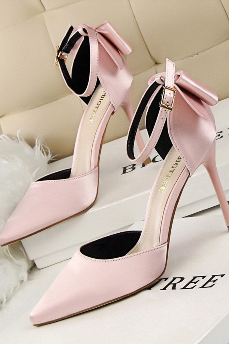Load image into Gallery viewer, Burgundy Satin Prom Heels with Bowknot