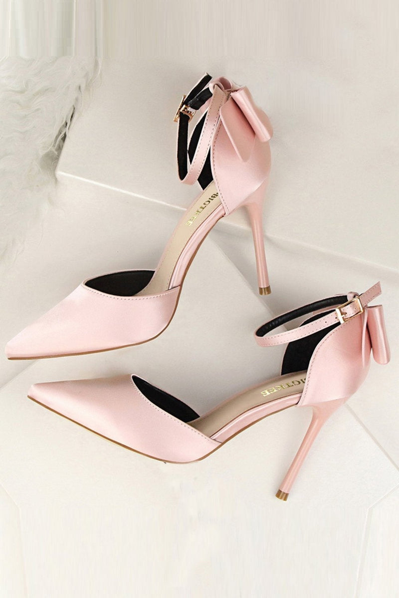 Load image into Gallery viewer, Burgundy Satin Prom Heels with Bowknot