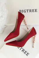 Load image into Gallery viewer, Burgundy Shallow Metal Stiletto Heels