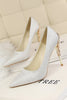 Load image into Gallery viewer, Burgundy Shallow Metal Stiletto Heels
