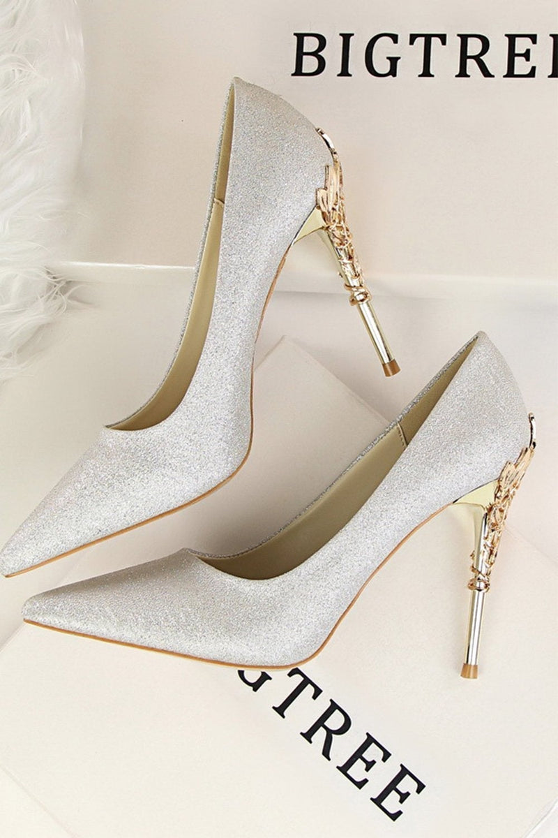 Load image into Gallery viewer, Burgundy Shallow Metal Stiletto Heels