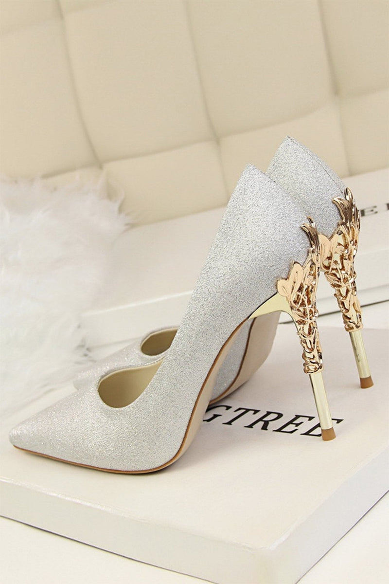Load image into Gallery viewer, Burgundy Shallow Metal Stiletto Heels
