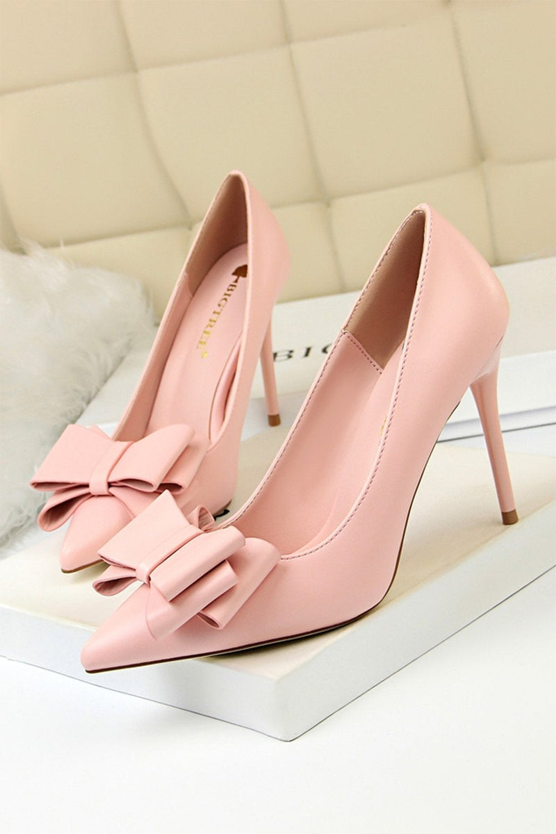 Load image into Gallery viewer, Pink Stiletto Pointy Heels with Bows