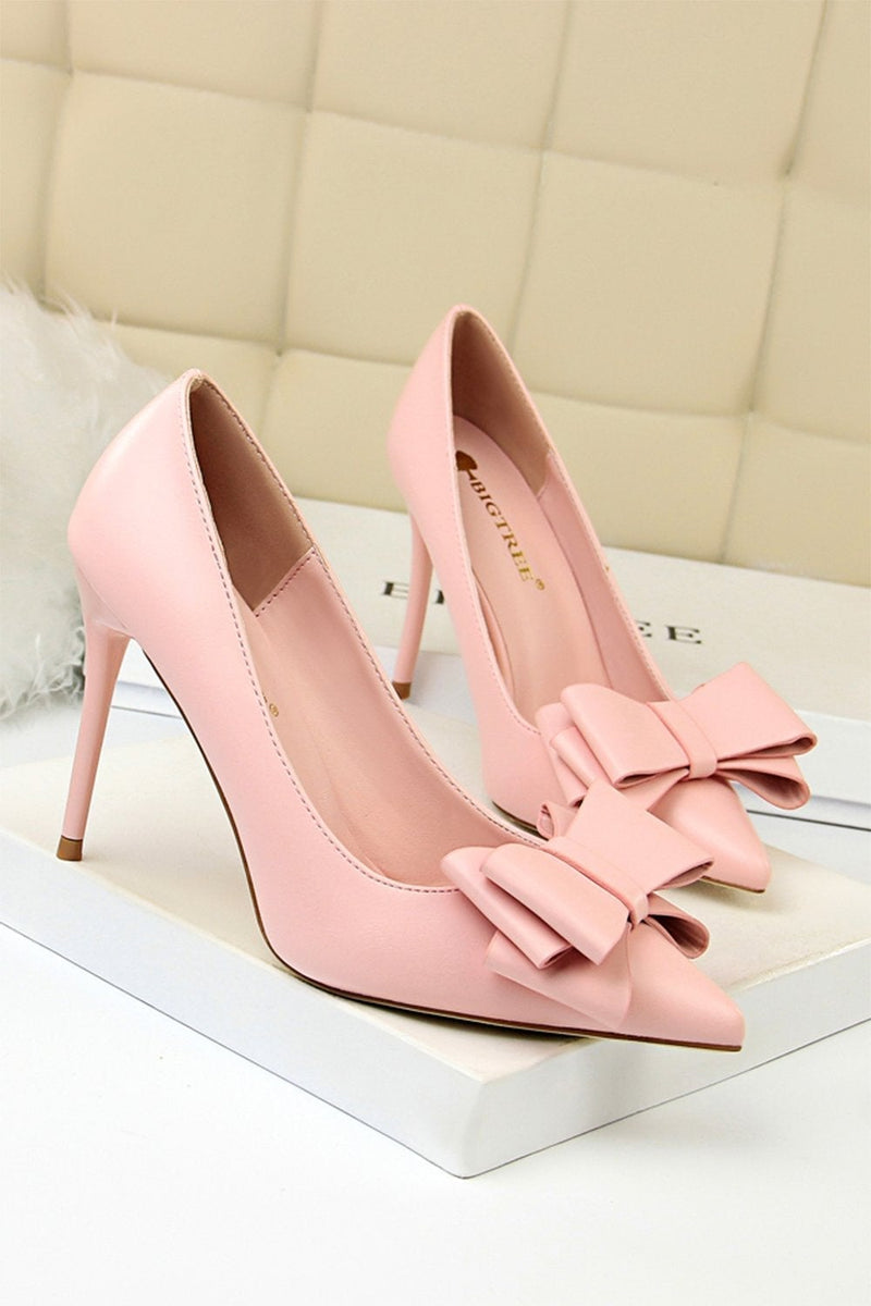 Load image into Gallery viewer, Pink Stiletto Pointy Heels with Bows