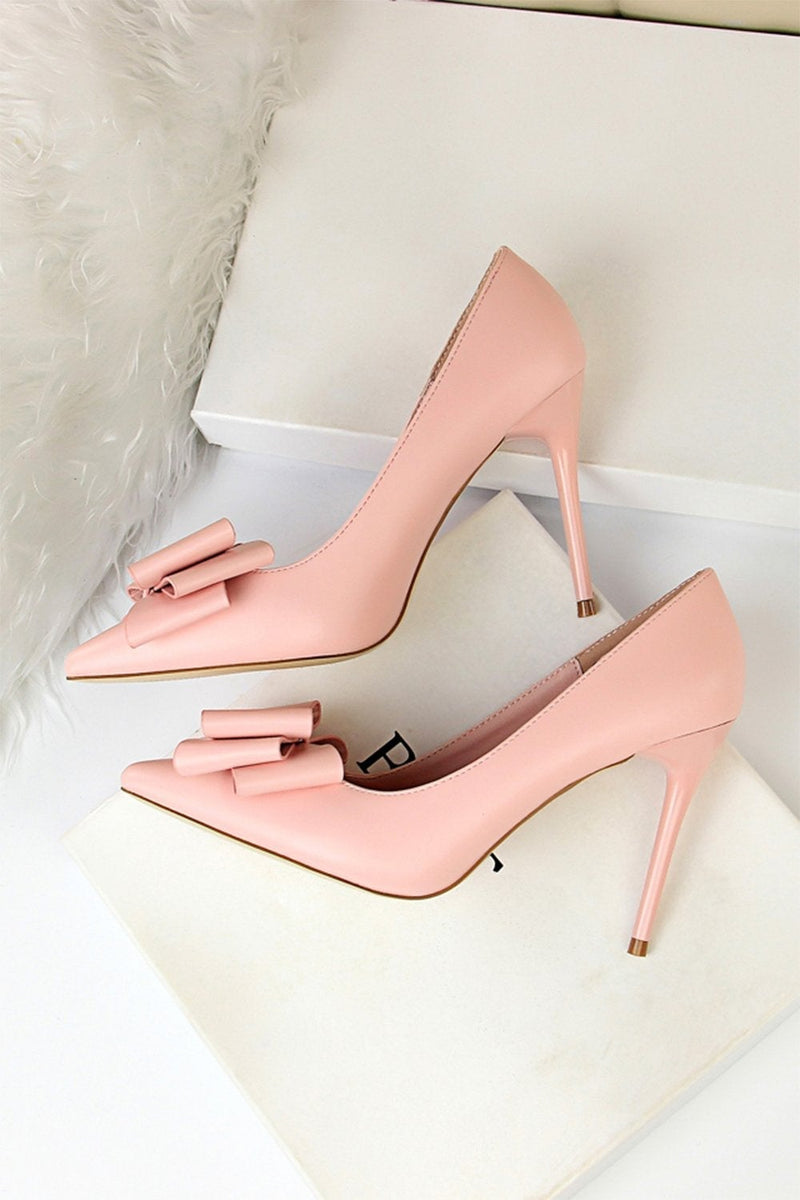 Load image into Gallery viewer, Pink Stiletto Pointy Heels with Bows