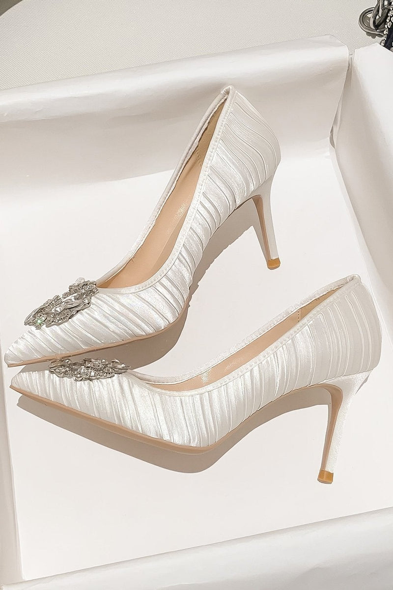 Load image into Gallery viewer, Shallow Pleated Satin Stiletto Heels