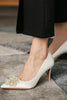 Load image into Gallery viewer, Beaded White Stiletto Pointy Heels