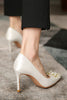 Load image into Gallery viewer, Beaded White Stiletto Pointy Heels
