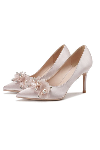 Blush Beaded Stiletto Pointy Heels