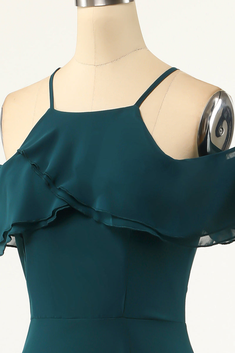 Load image into Gallery viewer, Green Cold Shoulder Prom Dress