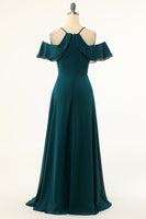 Load image into Gallery viewer, Green Cold Shoulder Prom Dress