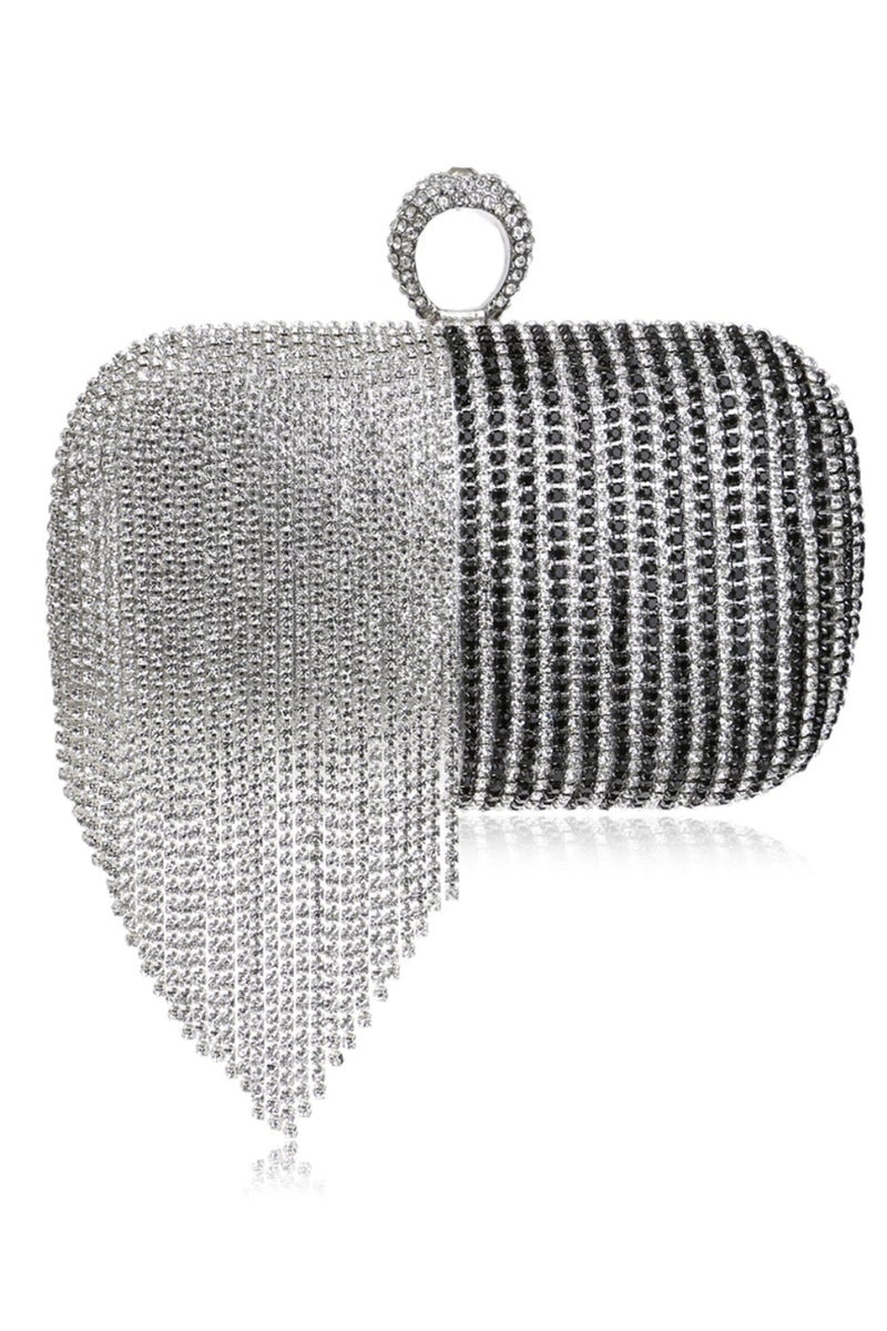 Load image into Gallery viewer, Black and Silver Beaded Prom Clutch