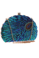 Load image into Gallery viewer, Peacock Green Beaded Shell Shaped Clutch