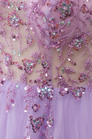 Load image into Gallery viewer, Purple Beaded Tulle A-line Long Prom Dress