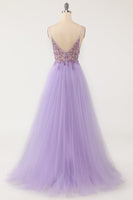 Load image into Gallery viewer, Purple Beaded Tulle A-line Long Prom Dress
