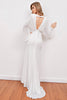 Load image into Gallery viewer, White V Neck Boho Wedding Dress with Open Back