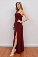 Load image into Gallery viewer, Burgundy Spaghetti Straps Long Bridesmaid Dress with Split
