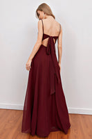 Load image into Gallery viewer, Burgundy Spaghetti Straps Long Bridesmaid Dress with Split