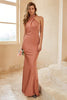 Load image into Gallery viewer, Mermaid Brown Halter Bridesmaid Dress
