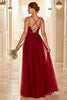 Load image into Gallery viewer, Burgundy Long Bridesmaid Dress with Lace