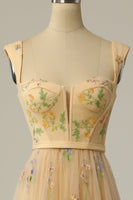 Load image into Gallery viewer, A Line Sweetheart Champagne Long Prom Dress with Embroidery