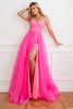 Load image into Gallery viewer, Convertible Spaghetti Straps Fuchsia Prom Dress with Slit