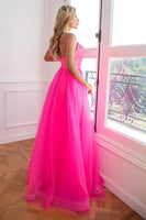 Load image into Gallery viewer, Convertible Spaghetti Straps Fuchsia Prom Dress with Slit