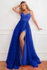 Load image into Gallery viewer, Convertible Spaghetti Straps Fuchsia Prom Dress with Slit