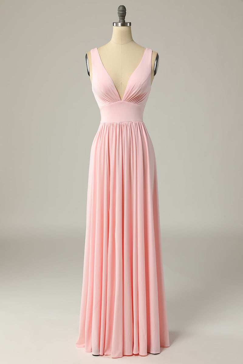 Load image into Gallery viewer, Classic A Line V Neck Yellow Long Prom Dress with Slit
