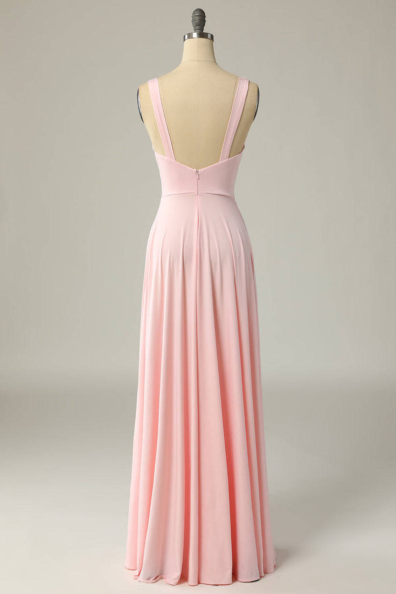 Load image into Gallery viewer, Classic A Line V Neck Yellow Long Prom Dress with Slit
