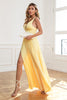 Load image into Gallery viewer, Classic A Line V Neck Yellow Long Prom Dress with Slit