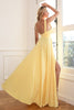 Load image into Gallery viewer, Classic A Line V Neck Yellow Long Prom Dress with Slit