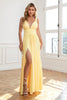 Load image into Gallery viewer, Classic A Line V Neck Yellow Long Prom Dress with Slit