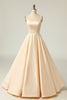 Load image into Gallery viewer, Champagne Backless A Line Satin Prom Dress