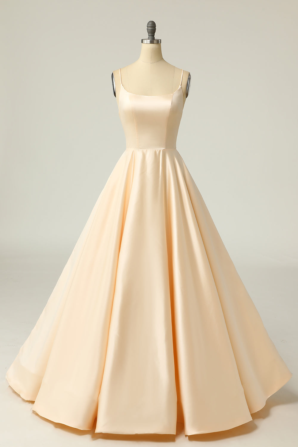 Champagne Backless A Line Satin Prom Dress