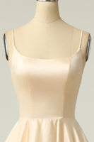 Load image into Gallery viewer, Champagne Backless A Line Satin Prom Dress
