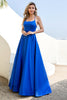 Load image into Gallery viewer, Royal Blue Backless Satin Prom Dress
