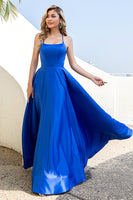Load image into Gallery viewer, Royal Blue Backless Satin Prom Dress