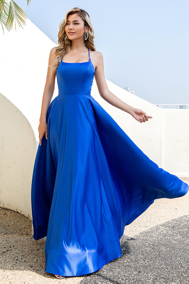 Load image into Gallery viewer, Champagne Backless A Line Satin Prom Dress