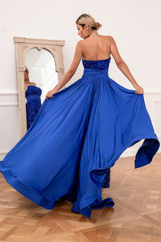Convertible Royal Blue Sequins Strapless Glitter Prom Dress