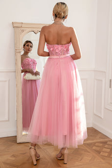 Gorgeous A Line Strapless Pink Prom Dress with Appliques