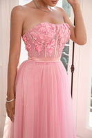 Load image into Gallery viewer, Gorgeous A Line Strapless Pink Prom Dress with Appliques