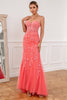 Load image into Gallery viewer, Coral Tulle Mermaid Prom Dress with Applique